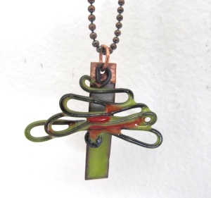 Torched Wire Tree Necklace with Enameled bar behind